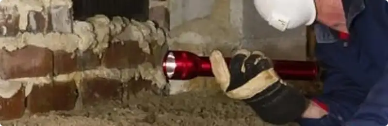 Pest control technician inspecting a crawl space for ant activity in San Leandro, CA
